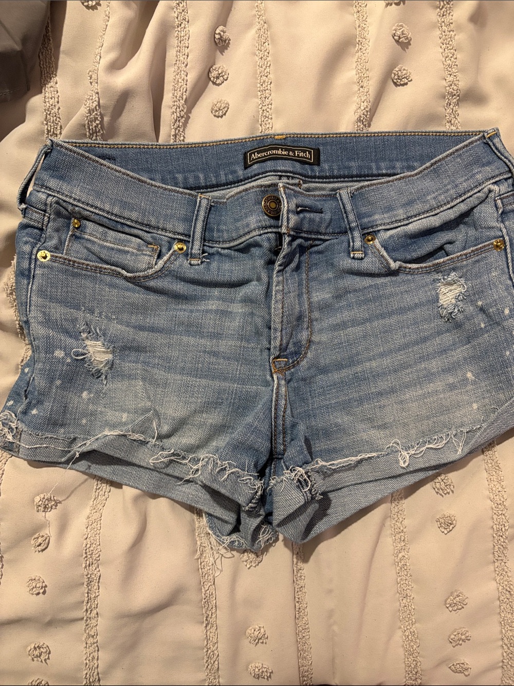 Abercrombie & Fitch Light Wash Distressed Denim Shorts